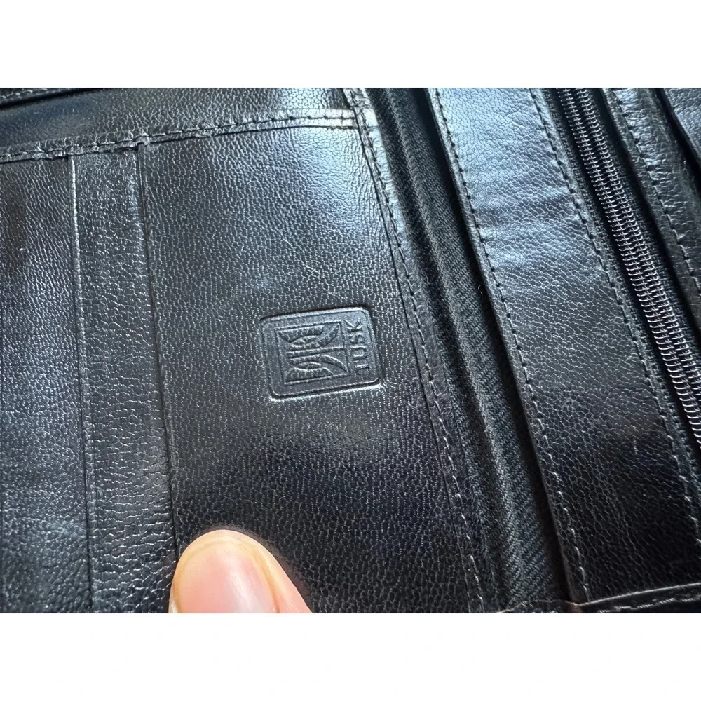 Tusk NY Vintage Leather Organizer Crossbody Wallet Purse Black Croc Trim